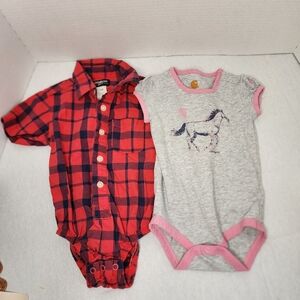 Carter's Red Plaid Onesie and Gray Horse Print Bodysuit Set
